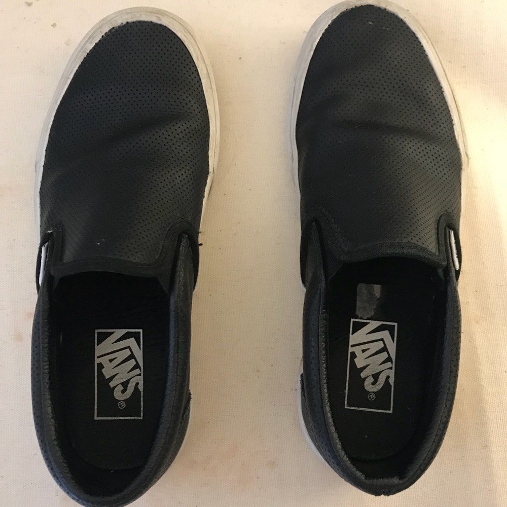 Black leather low top vans